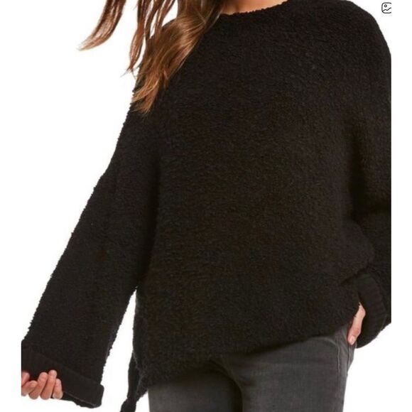 Free People Textured Cuddle Up black Oversize Sweater sz M - Picture 2 of 10
